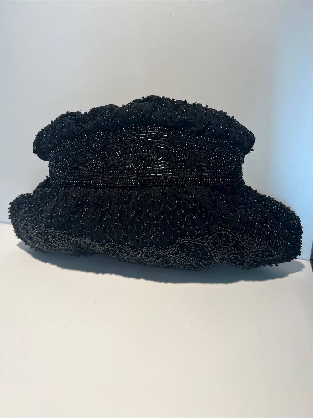 1940s Vintage Evening Clutch Black Beaded Made in Belgium